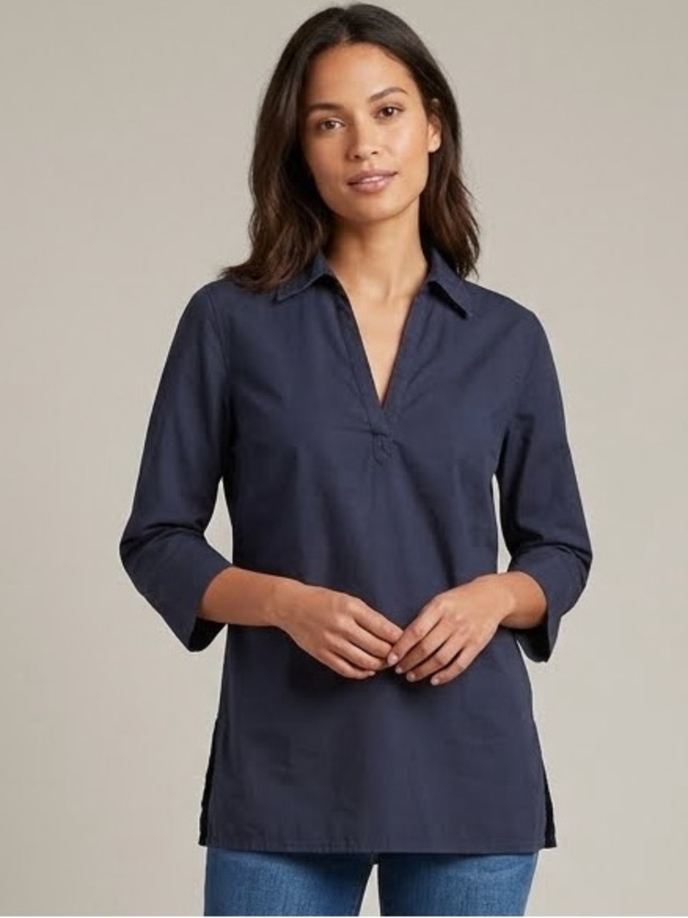 Nautica Linen Blend Navy Tunic Top
